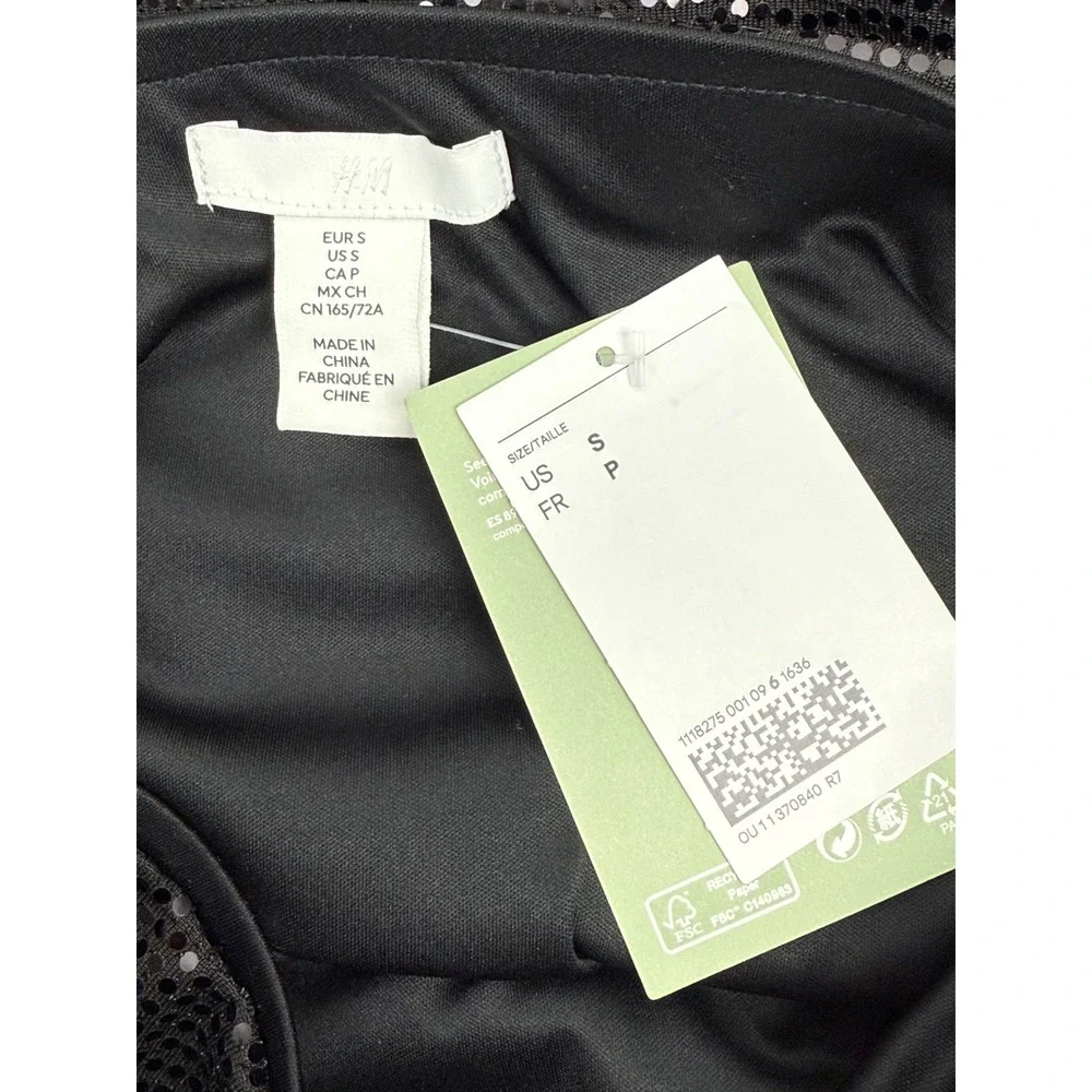 H&M Black Sequin Mini Skirt NWT Ruched Party Cocktail Night Out‎ Small S